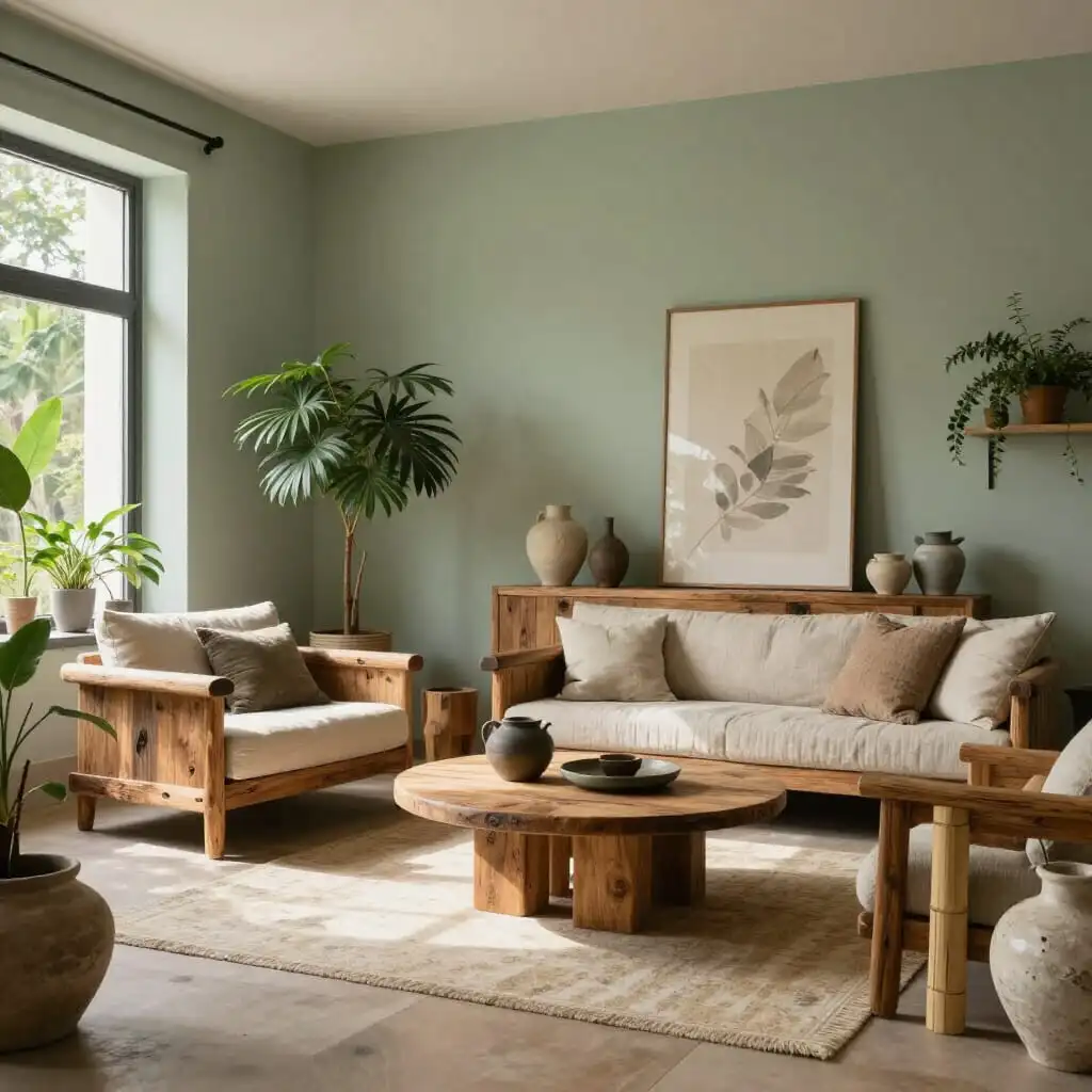 Habitat durable avec décoration éco-responsable et matériaux naturels