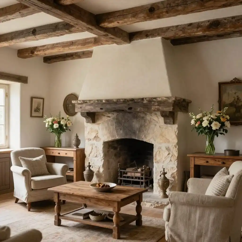 Maison de campagne décorée avec des matériaux naturels et un style authentique