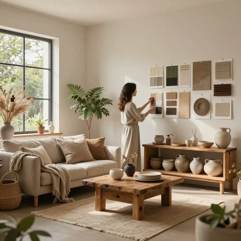 Intérieur éco-responsable avec matériaux naturels conçu par une décoratrice d'intérieur à Montauban