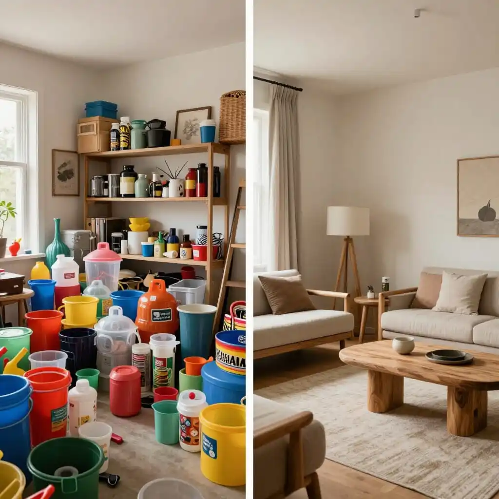 Comparaison entre une décoration peu durable et un intérieur éco-responsable