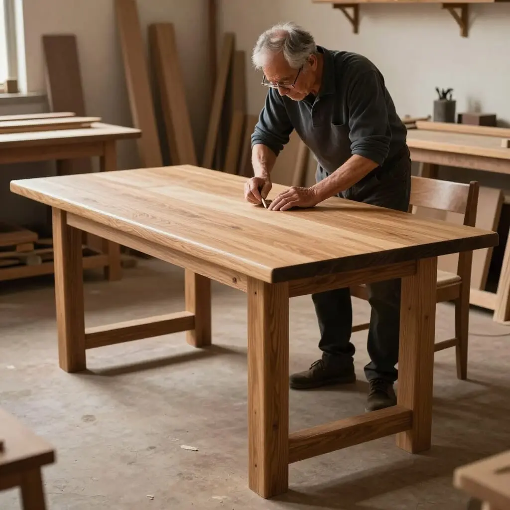Artisan fabriquant un meuble en bois massif dans un atelier