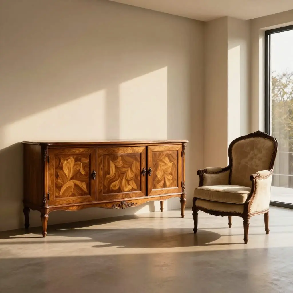 Mobilier de seconde main intégré dans une décoration moderne