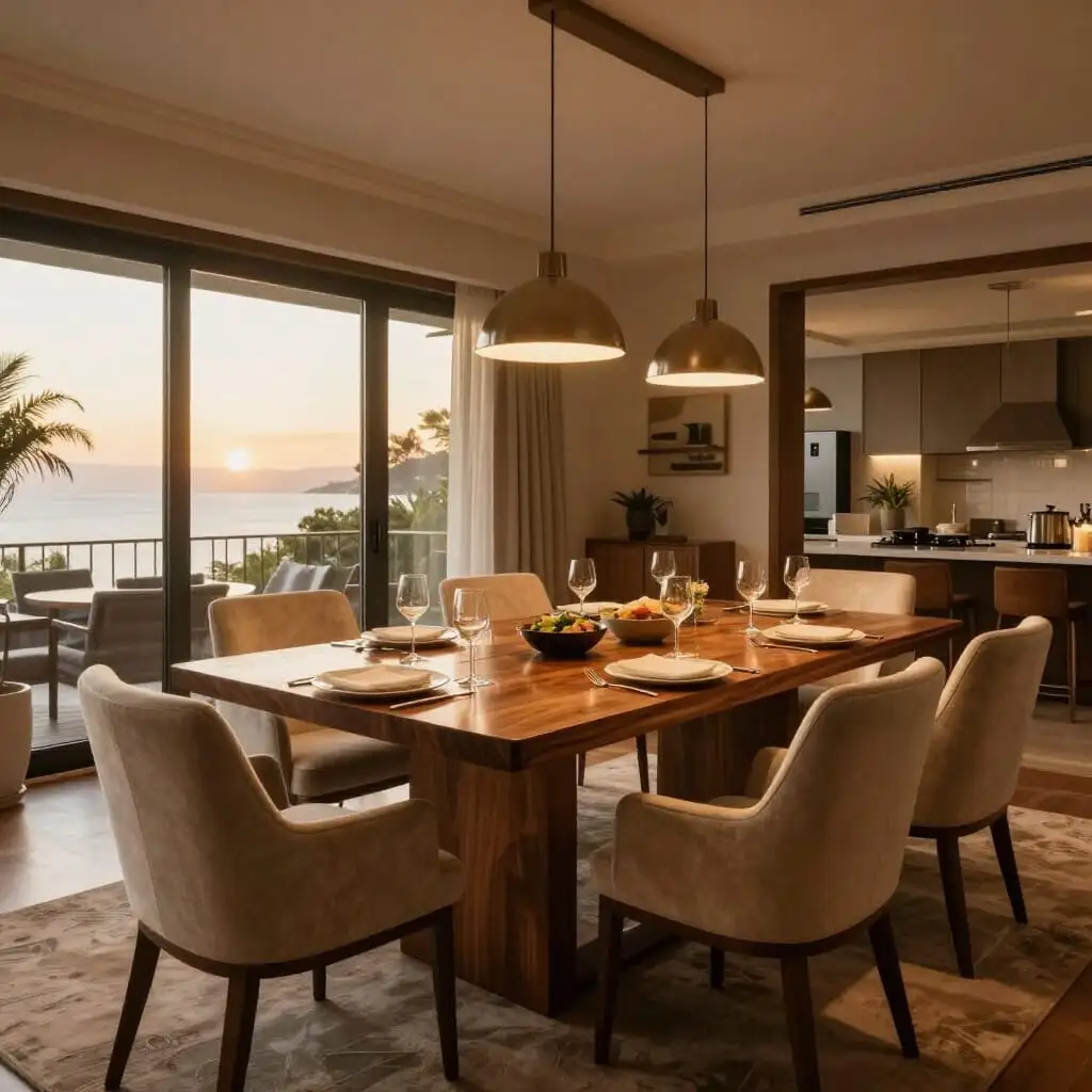 Salle à manger chaleureuse favorisant les repas conviviaux