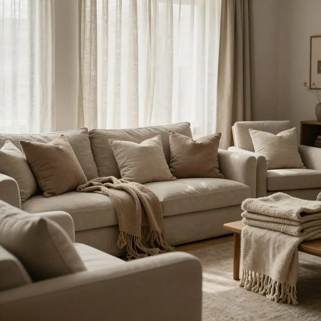 Textiles écologiques en fibres naturelles dans un salon