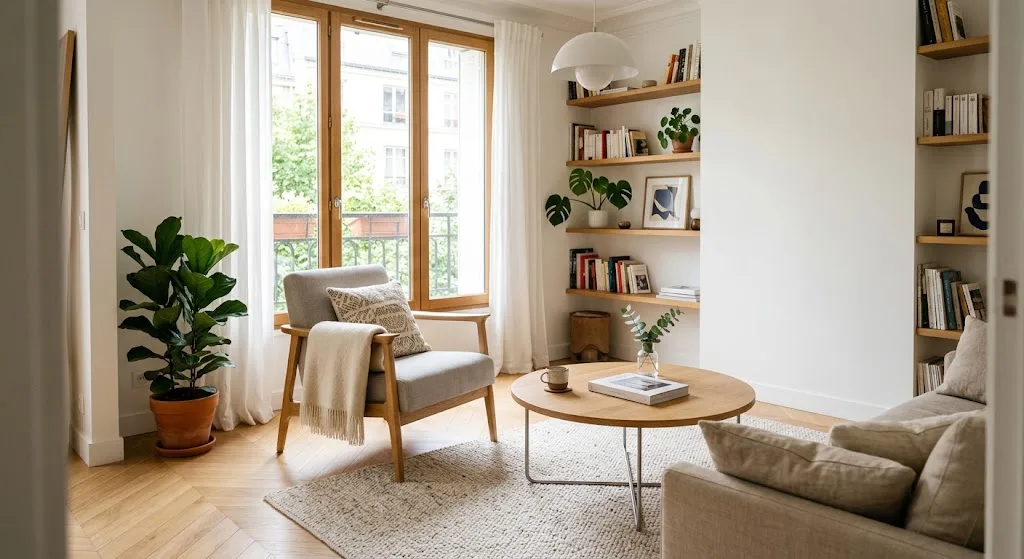 Salon décoré avec un mélange de mobilier vintage et moderne