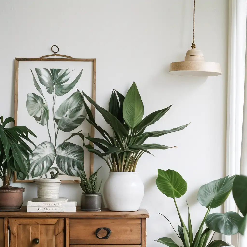 Salon moderne avec pots de fleurs design