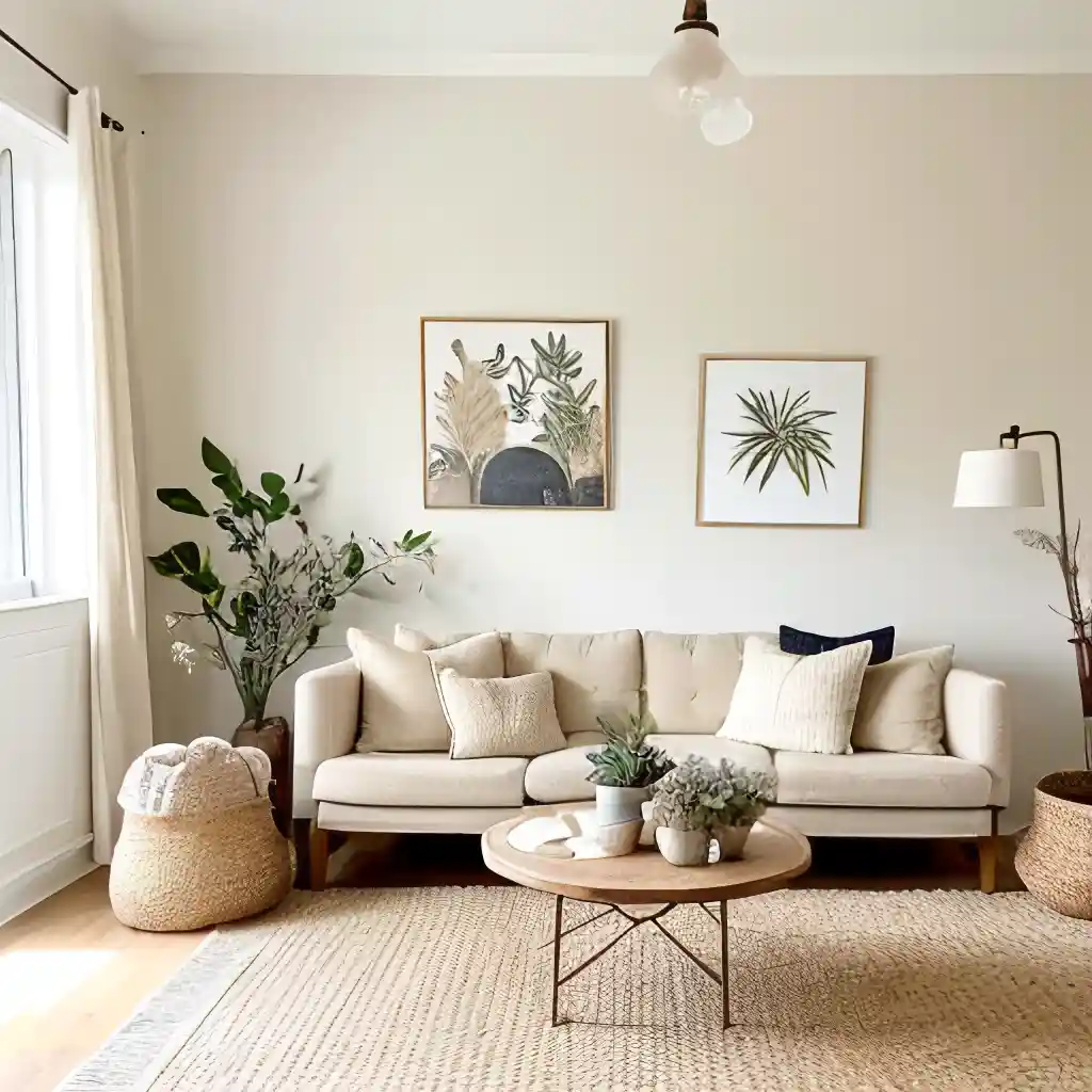 Salon moderne avec des groupements d'objets impairs